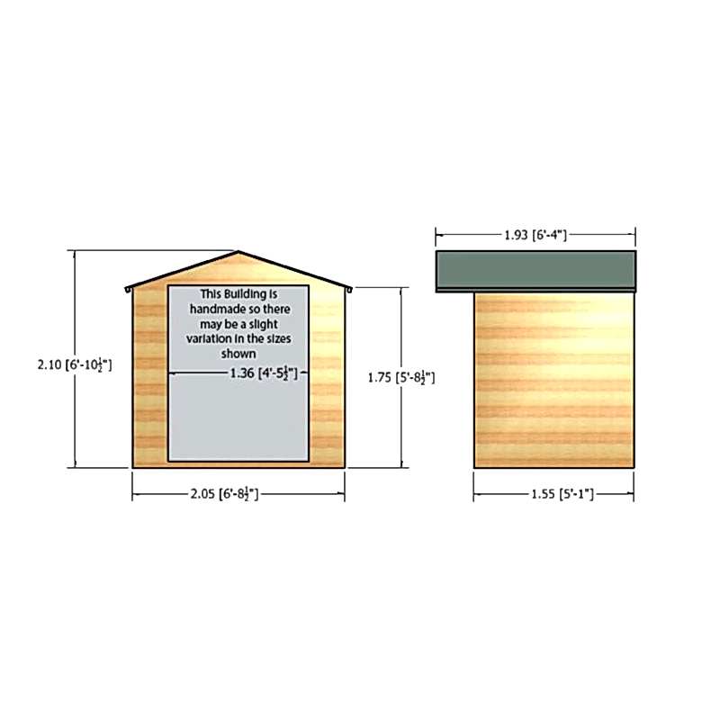 7 x 5 Shire Lumley Superior Wooden Garden Summerhouse Technical Drawing