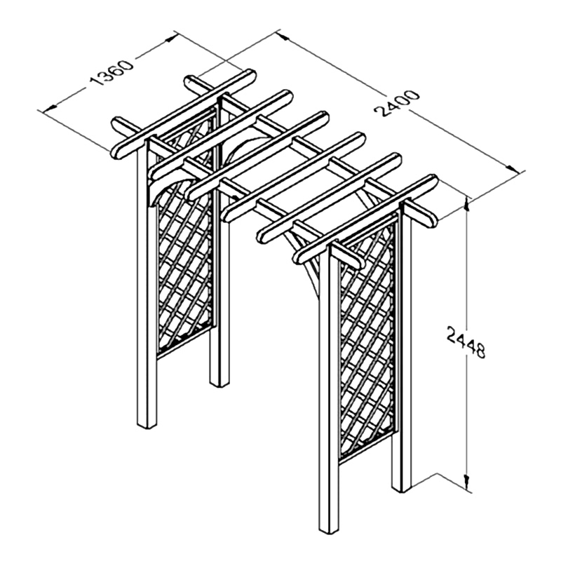Forest Large Ultima Wooden Garden Pergola Arch 8' x 4' Technical Drawing