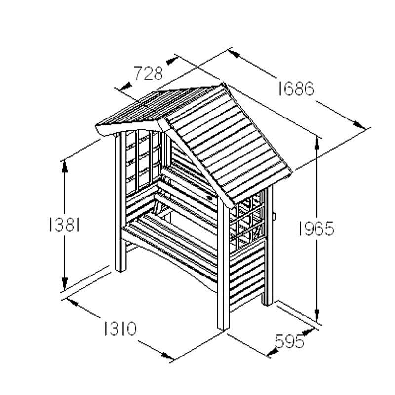 Forest Cadiz Garden Arbour Seat 6'x2' Technical Drawing