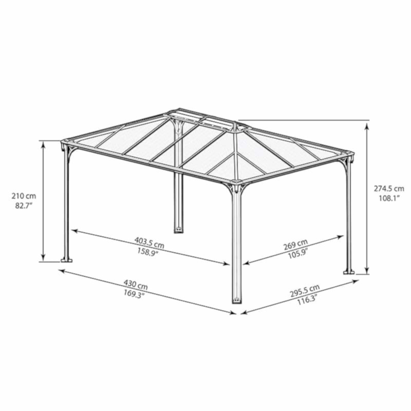 14x10 (4.3x3m) Palram Canopia Martinique 4300 Garden Gazebo Technical Drawing
