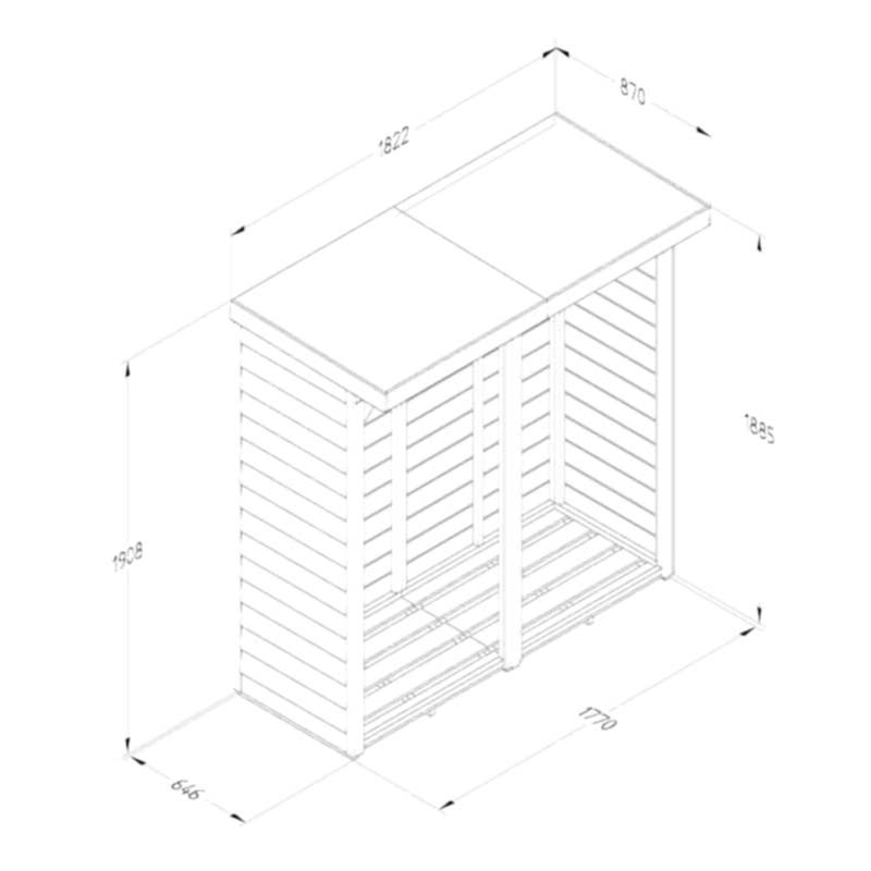 5'12 x 2'10 Forest Pent Medium Overlap Log Store (1.8m x 0.9m) Technical Drawing
