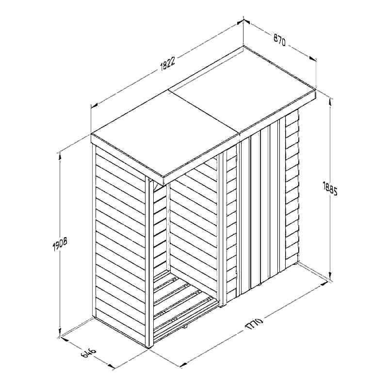5'12 x 2'10 Forest Pent Medium Overlap Logstore with Tool Storage (1.8m x 0.9m) Technical Drawing