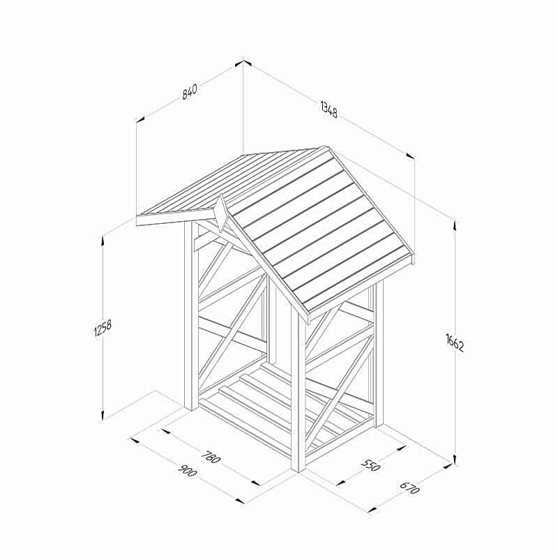 4'5 x 2'10 Forest Apex Medium Logstore (1.3m x 0.9m) Technical Drawing