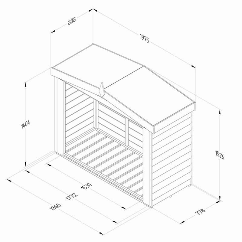 6'6 x 2'8 Forest Apex Overlap Logstore (2m x 0.8m) Technical Drawing