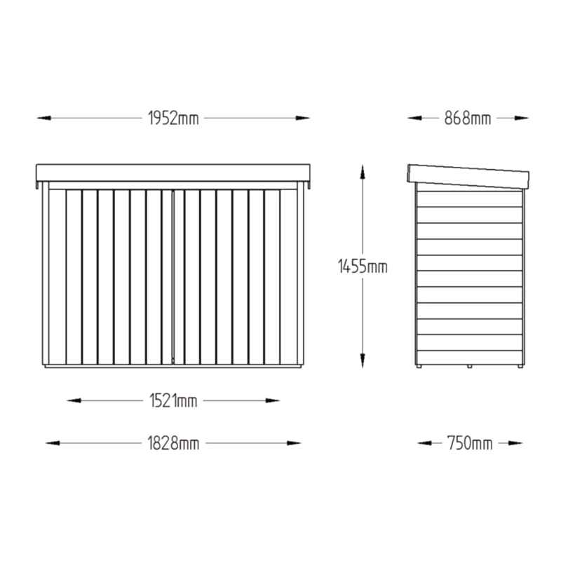 6'5 x 2'10 Forest Large Double Door Pent Wooden Garden Storage - Bike Shed/ Pressure Treated (no floor) Technical Drawing