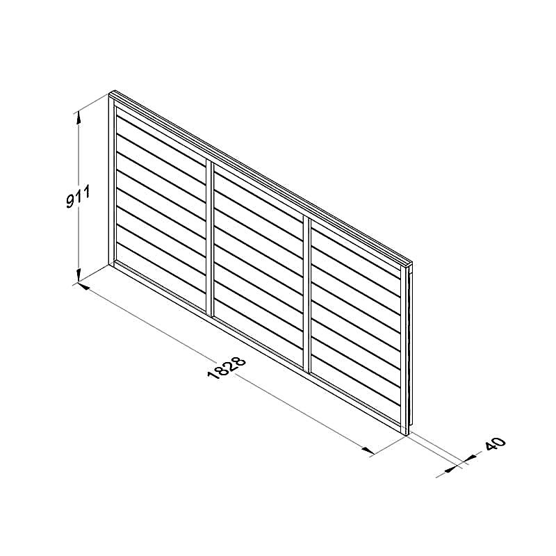 Forest 6' x 3' Straight Cut Overlap Fence Panel (1.83m x 0.91m) Technical Drawing