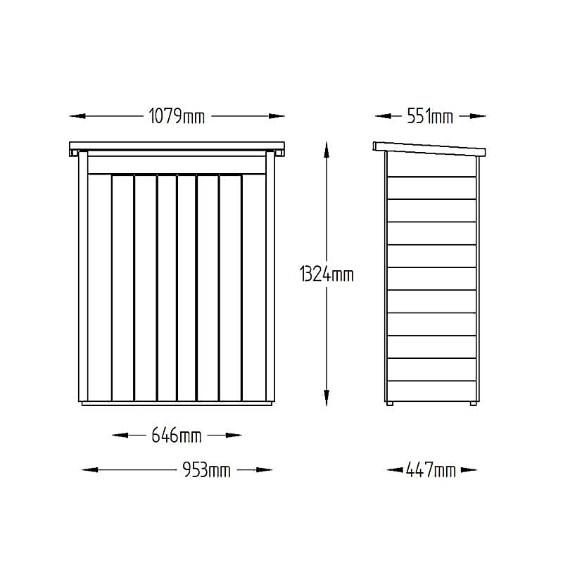 3'6 x 2' Forest Pent Midi Wooden Garden Storage - Outdoor Patio Storage (1m x 0.55m) Technical Drawing