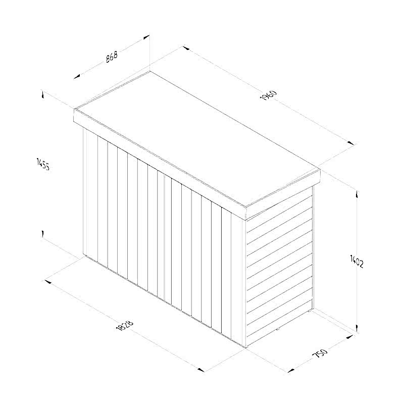 6'5 x 2'10 Forest Large Double Door Pent Wooden Garden Storage - Bike / Mower Outdoor Store (1.9m x 0.86m) Technical Drawing