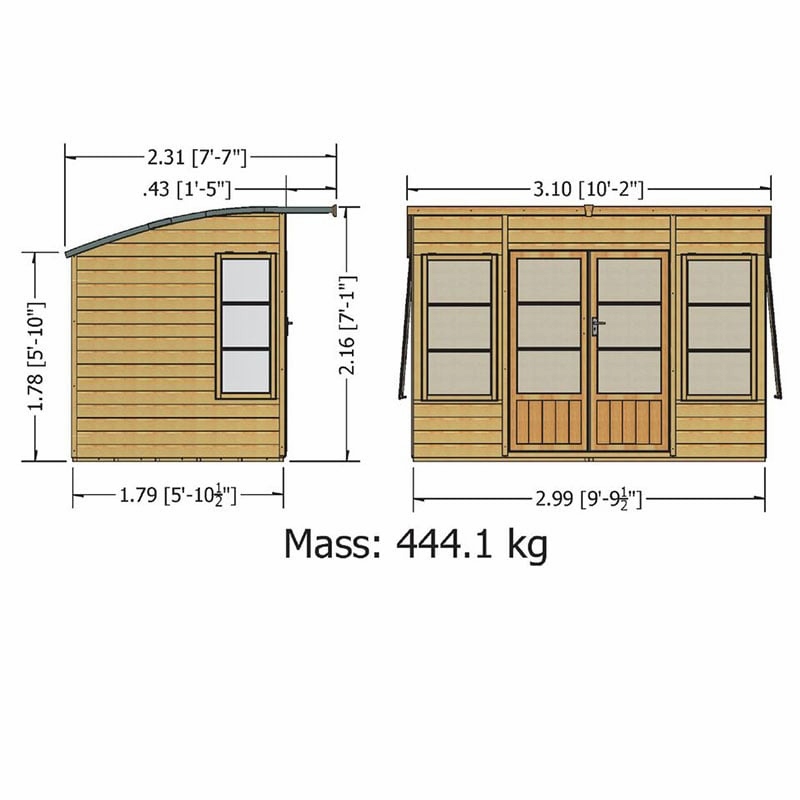 10 x 6 Shire Orchid Contemporary Wooden Garden Summerhouse Technical Drawing