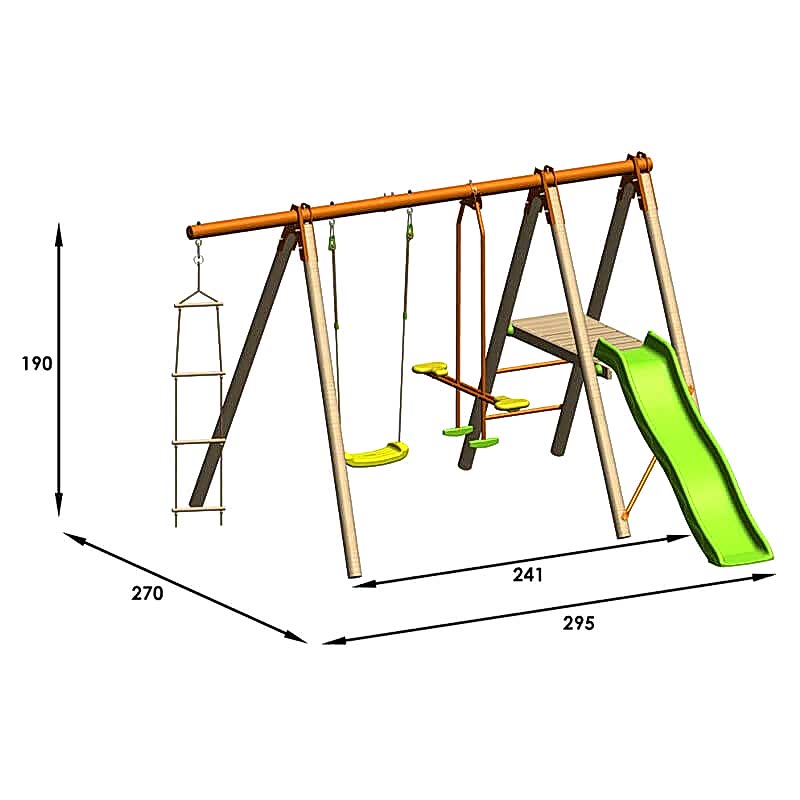 Trigano Oreka Kids Wooden Garden Swing and Slide Set Technical Drawing