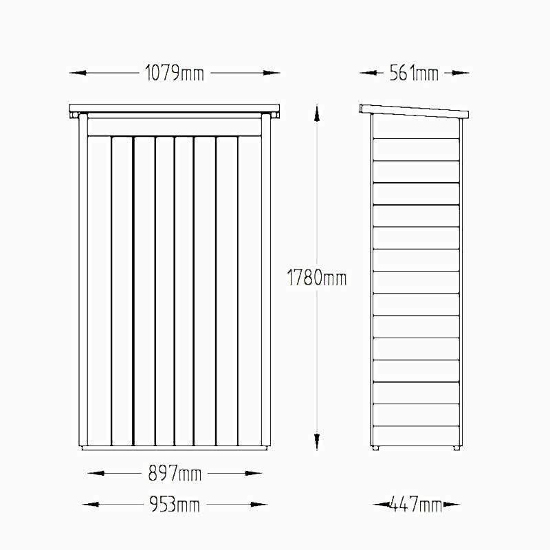 3'6 x 2' Forest Tall Pent Wooden Garden Storage Tool Store - Outdoor Patio Storage (1m x 0.55m) Technical Drawing