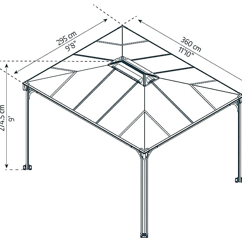 12' x 10' Palram Canopia Martinique 3600 Garden Gazebo (3.6m x 2.96m) Technical Drawing