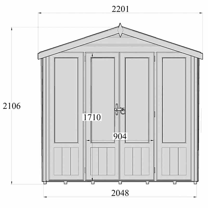7'3 x 7'11 Shire Parham Wooden Garden Summerhouse Technical Drawing