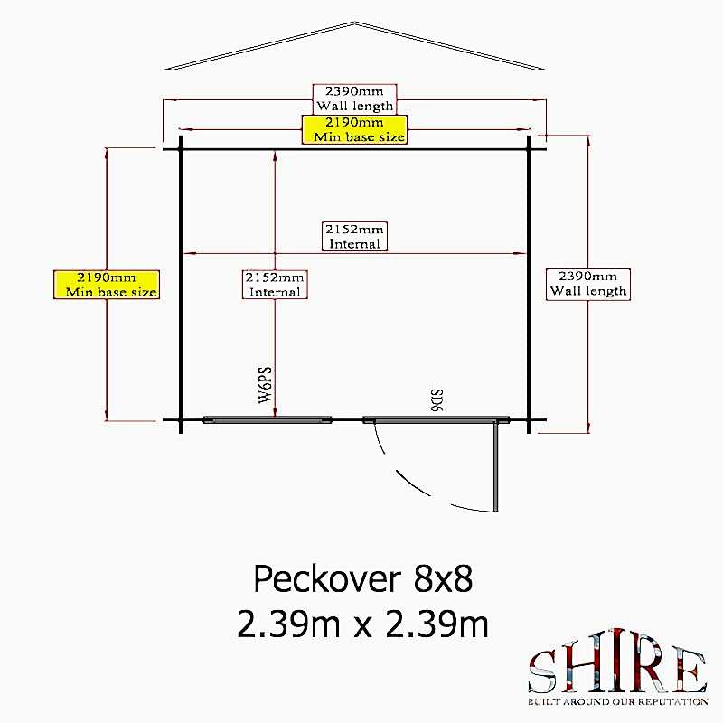 Shire Peckover 2.4m x 2.4m Log Cabin Summerhouse (19mm) Technical Drawing