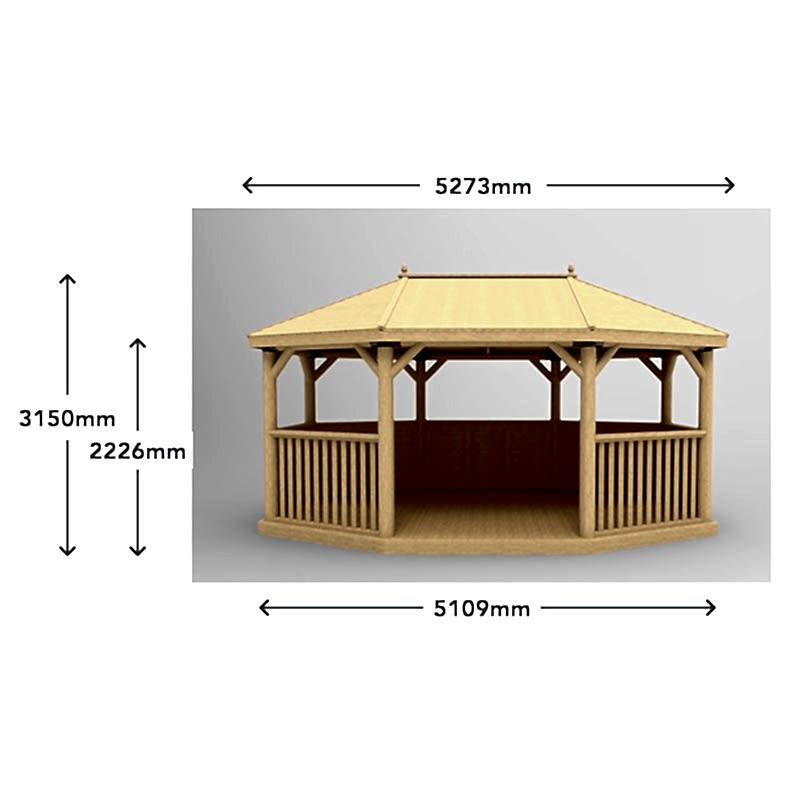 17'x12' (5.1x3.6m) Premium Oval Furnished Wooden Garden Gazebo with Timber Roof - Seats up to 22 people Technical Drawing