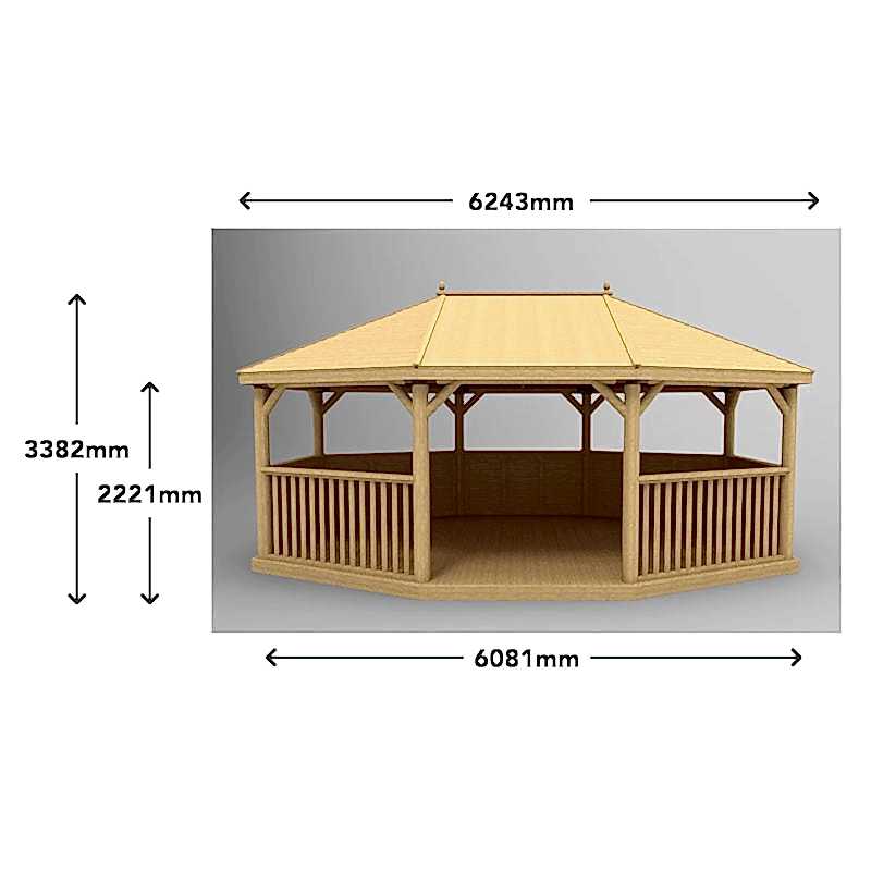 20'x15' (6x4.7m) Premium Oval Furnished Wooden Garden Gazebo with New England Cedar Roof - Seats up to 27 people Technical Drawing
