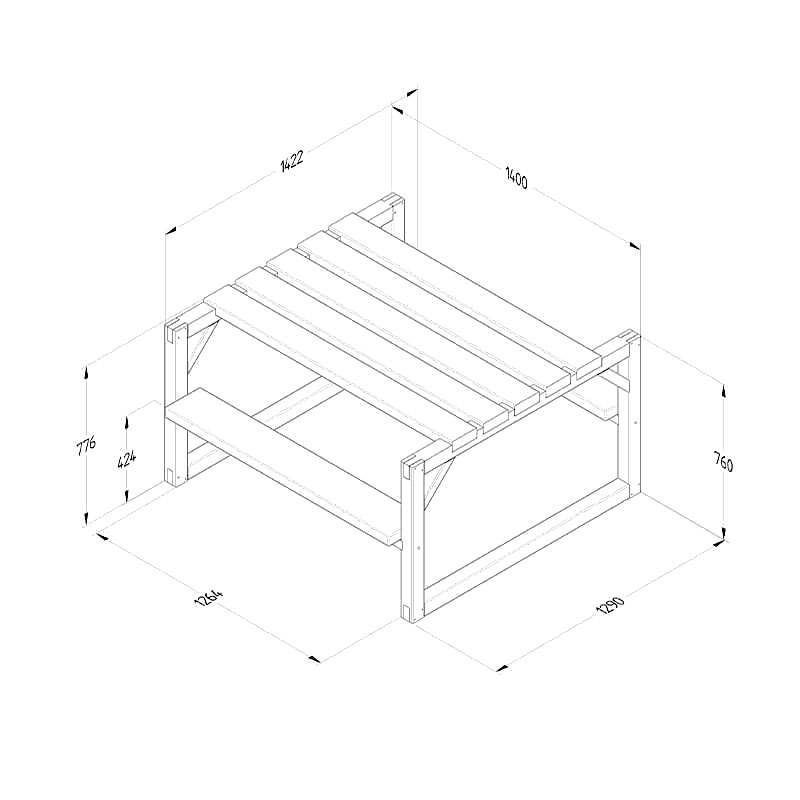 Forest Colour Block Wooden Garden Picnic Bench 4'8 x 4'7 (1.42m x 1.40m) Technical Drawing