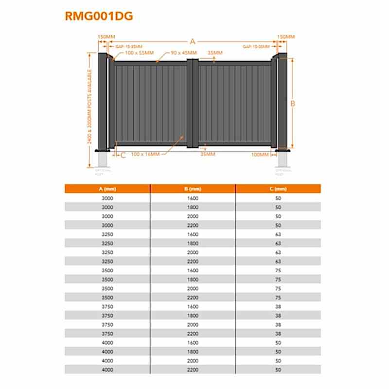 Devon Premium Metal Driveway Double Gates - Black Technical Drawing