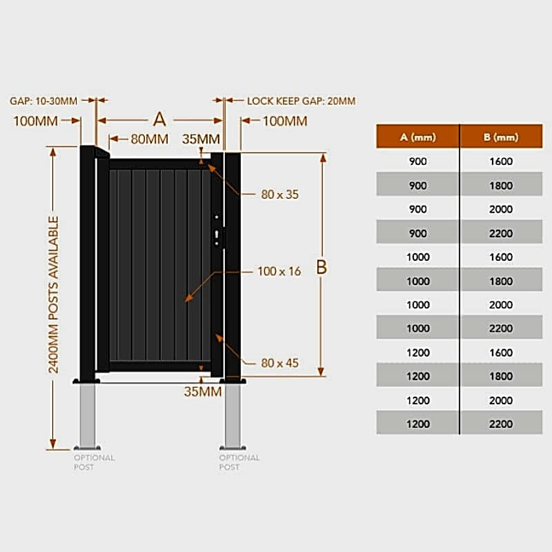 Devon Premium Metal Side Gate - Grey Technical Drawing