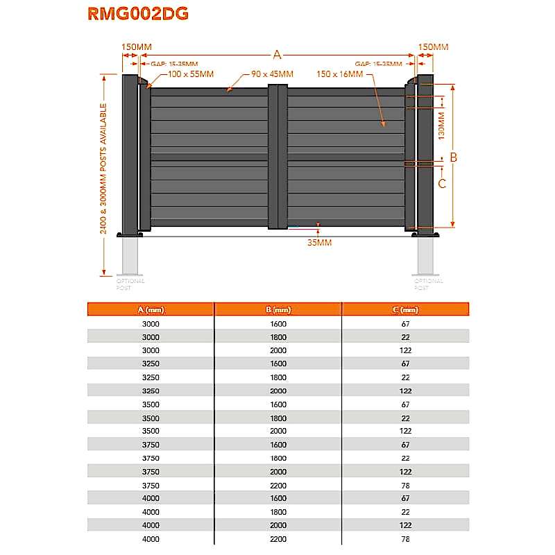 Exeter Premium Metal Driveway Double Gates - Grey Technical Drawing