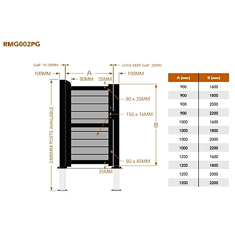 Exeter Premium Metal Side Gate - Grey Technical Drawing