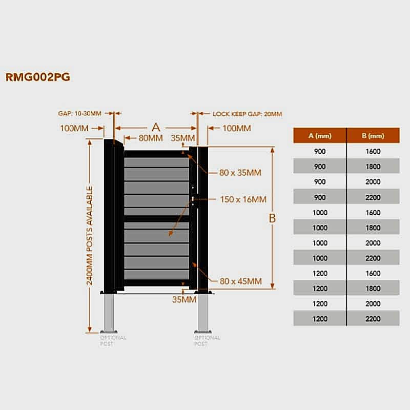 Exeter Premium Metal Side Gate - Black Technical Drawing