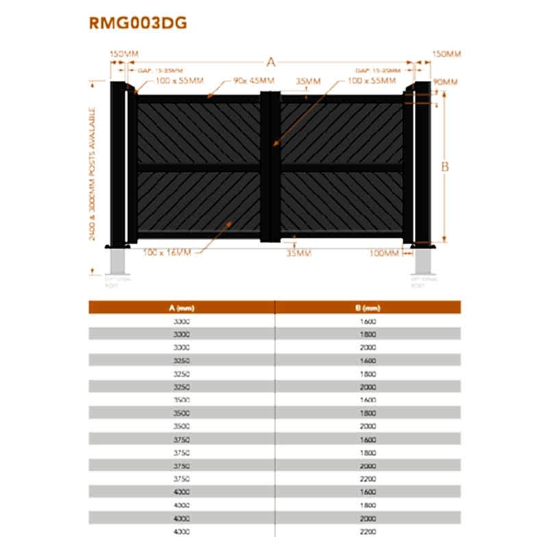 Barnstaple Premium Metal Driveway Double Gates - Black Technical Drawing