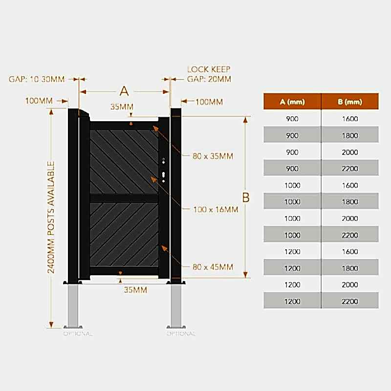 Barnstaple Premium Metal Side Gate - Black Technical Drawing