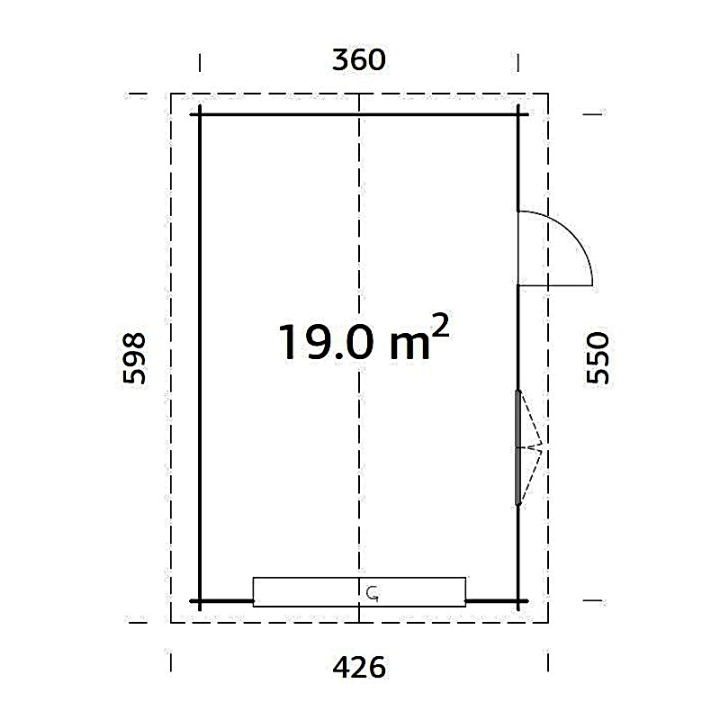 Palmako Roger 3.6m x 5.5m Log Cabin Single Garage (44mm) - Up and Over Door Technical Drawing