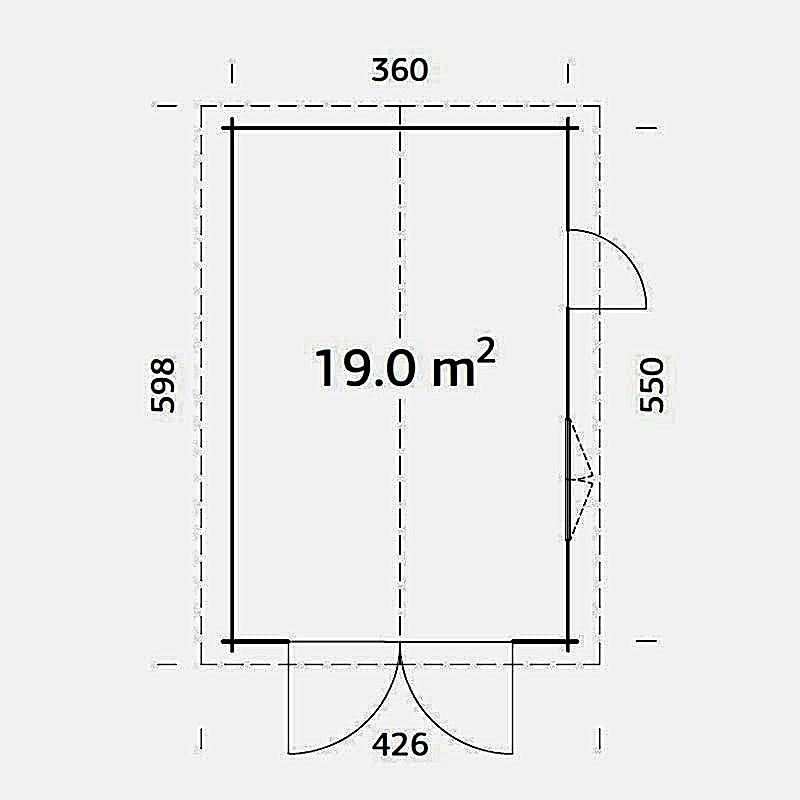 Palmako Roger 3.6m x 5.5m Log Cabin Single Garage (44mm) - Double Doors Technical Drawing