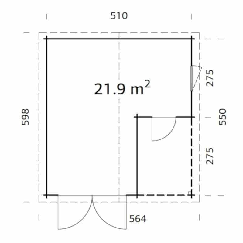 Palmako Roger 5.1m x 5.5m Log Cabin Garage (44mm) - Double Doors Technical Drawing