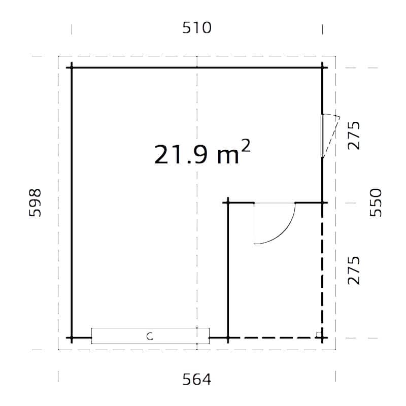 Palmako Roger 5.1m x 5.5m Log Cabin Garage (44mm) - Up and Over Door Technical Drawing