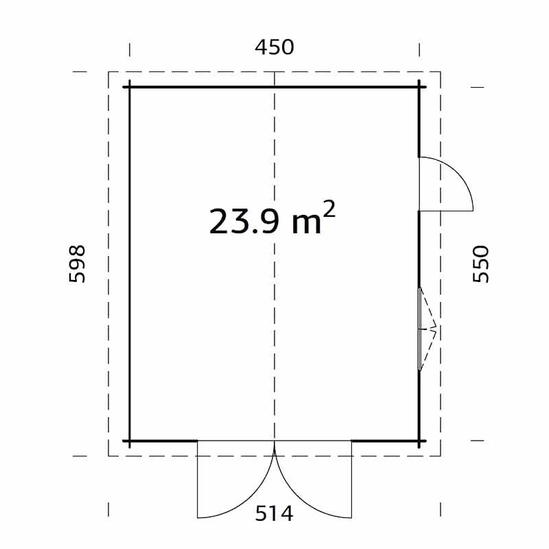 Palmako Roger 4.5m x 5.5m Extra Wide Log Cabin Single Garage (44mm) - Double Doors Technical Drawing