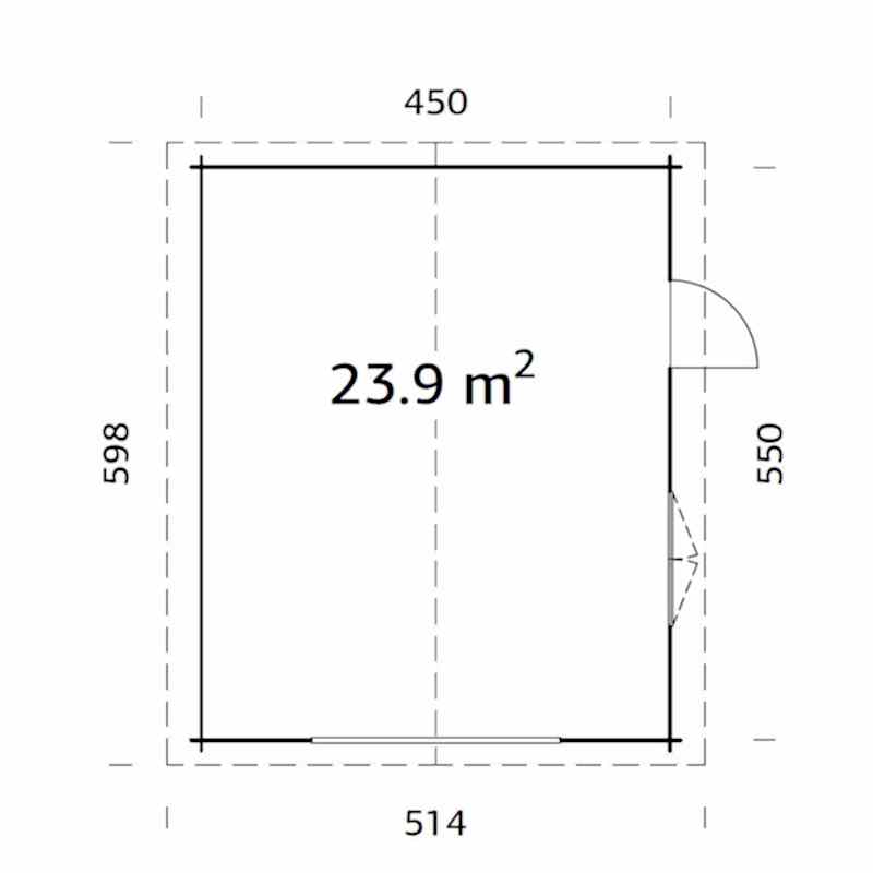 Palmako Roger 4.5m x 5.5m Extra Wide Log Cabin Single Garage (44mm) - Up and Over Door Technical Drawing