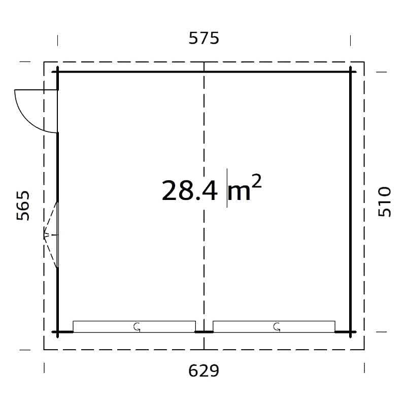 Palmako Roger 5.7m x 5.1m Log Cabin Double Garage (44mm) - Up and Over Door Technical Drawing