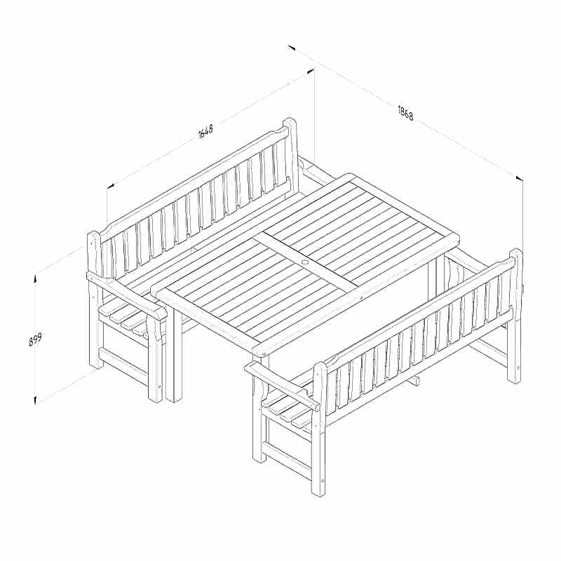 Forest Rosedene Wooden Garden Table and Benches Set 5'5 x 6'2 (1.65m x 1.87m) Technical Drawing
