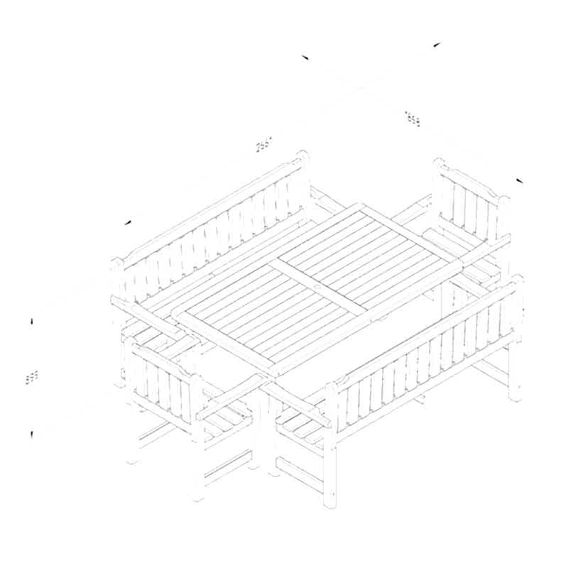 Forest Rosedene Wooden Garden Table, Benches and Chairs Set 8'9 x 6'2 (2.66m x 1.87m) Technical Drawing