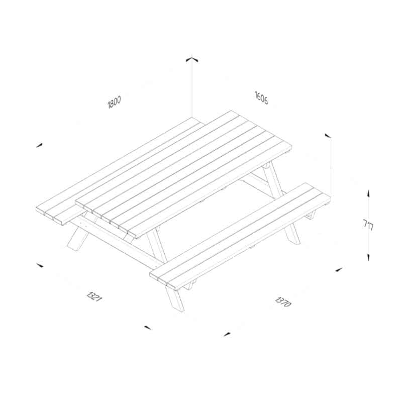 Forest Large Rectangular Wooden Garden Picnic Table 5’11 x 5’3 (1.8m x 1.6m) Technical Drawing
