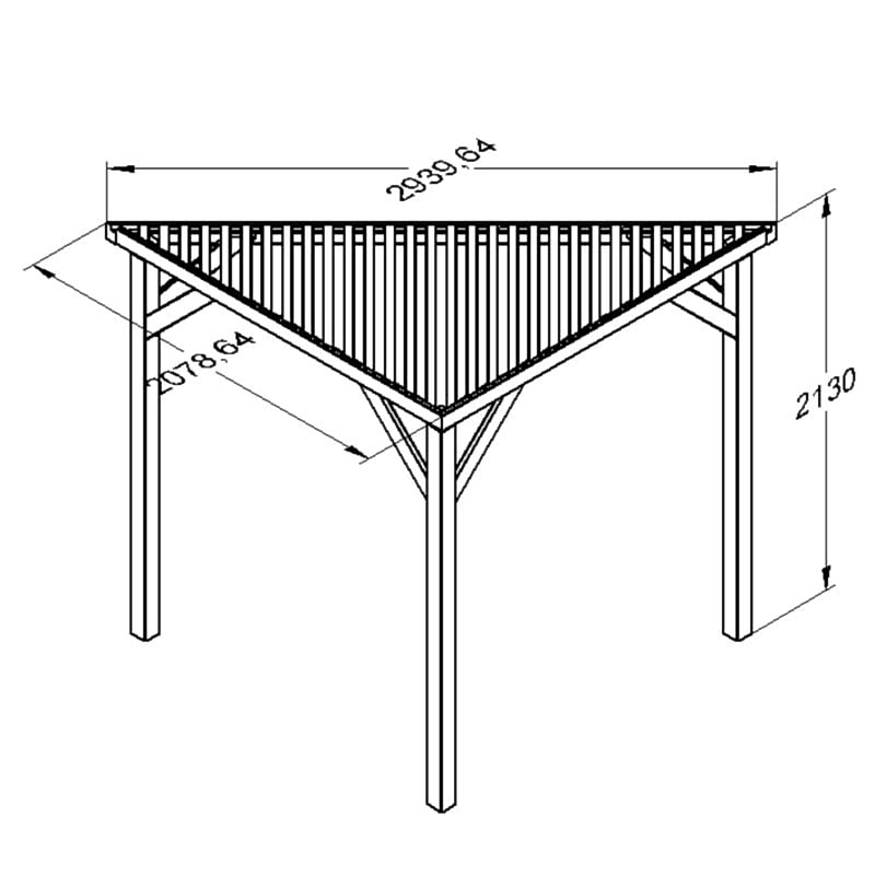 Forest Slatted Wooden Corner Pergola 9'7 x 4'9 (2.9m x 1.5m) Technical Drawing
