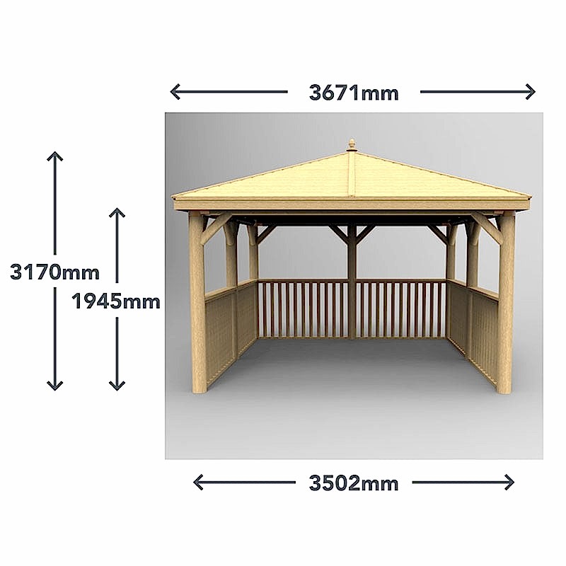11'x11' (3.5x3.5m) Square Wooden Garden Gazebo with New England Cedar Roof Technical Drawing