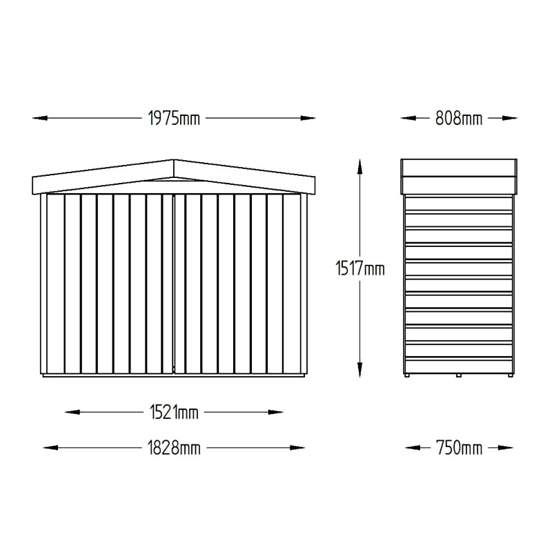 6'6 x 2'7 Forest Shiplap Large Double Door Apex Garden Storage - Outdoor Bike / Mower Store (1.9m x 0.81m) Technical Drawing
