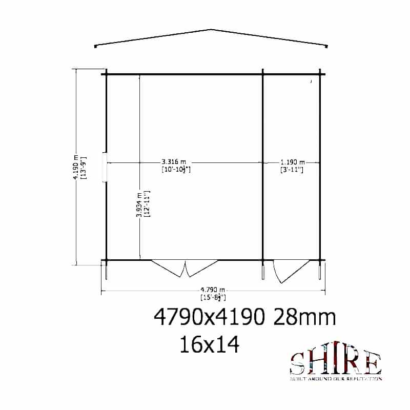 Shire Chaumont 4.8m x 4.2m Log Cabin Summerhouse (28mm) Technical Drawing