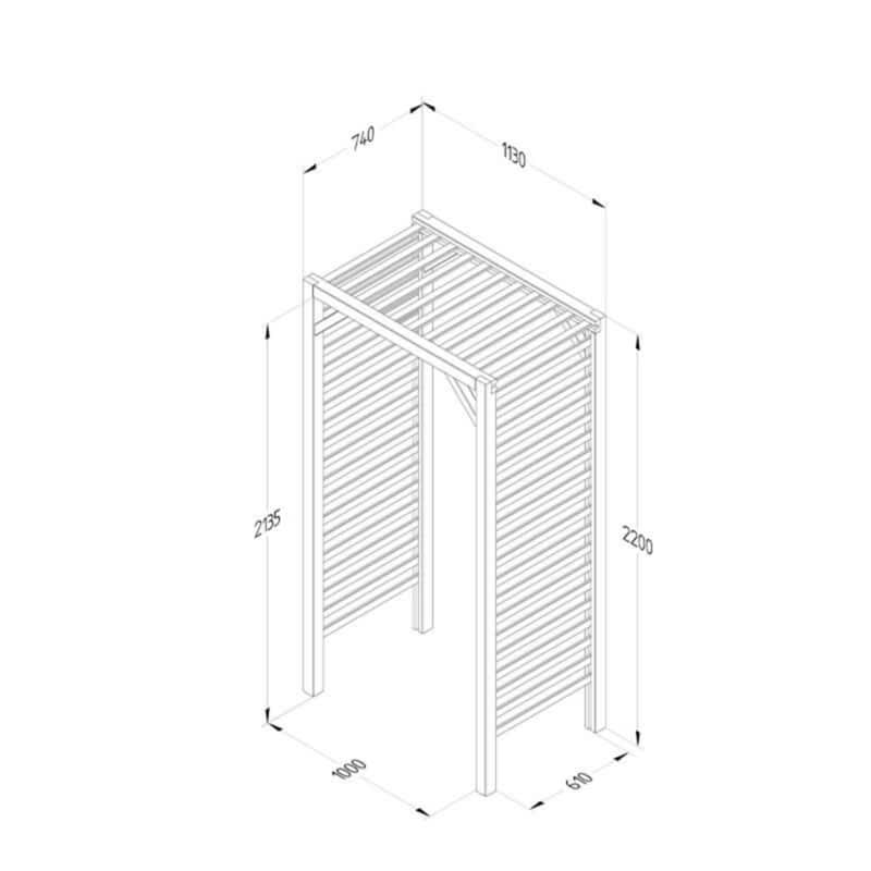 Forest Contemporary Slatted Garden Arch 3'8 x 2'5 Technical Drawing
