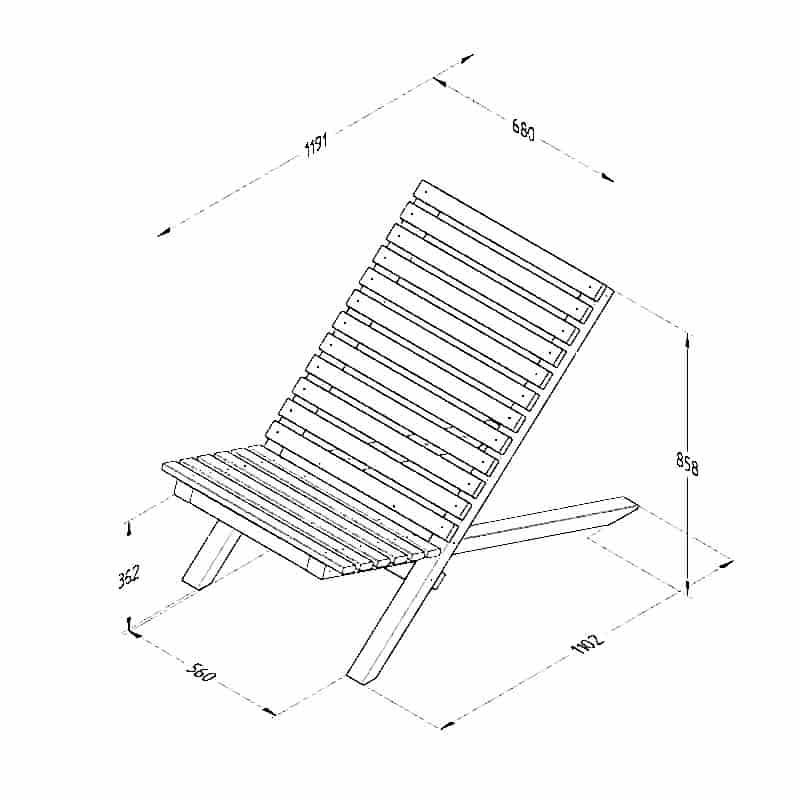 Forest Slatted Wooden Garden Chair 2'3 x 3'11 (0.68m x 1.19m) Technical Drawing