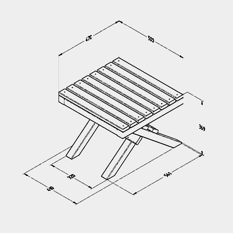 Forest Slatted Wooden Garden Table 1'9 x 1'8 (0.54m x 0.50m) Technical Drawing