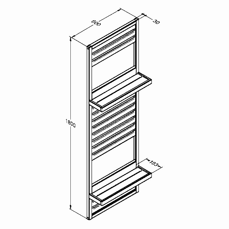 5'11 Forest Slatted Tall Wall Planter - 2 Shelves (0.6m x 0.18m) Technical Drawing