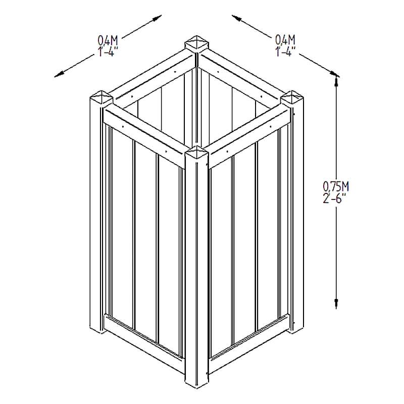 Forest Slender Small Wooden Garden Planter 1'x1' (0.3x0.3m) Technical Drawing