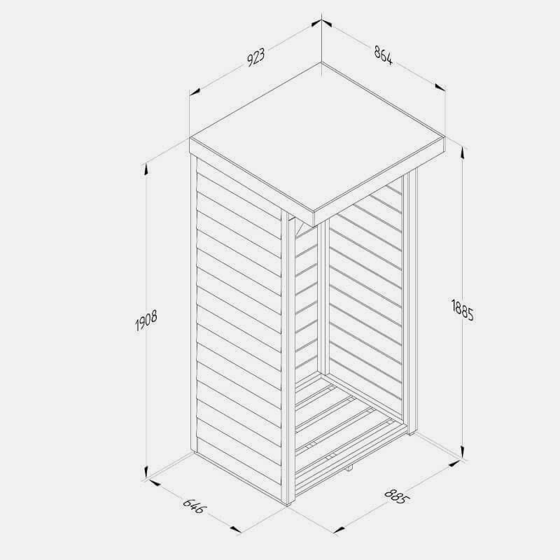 3'0 x 2'10 Forest Pent Small Overlap Log Store (0.9m x 0.86m) Technical Drawing