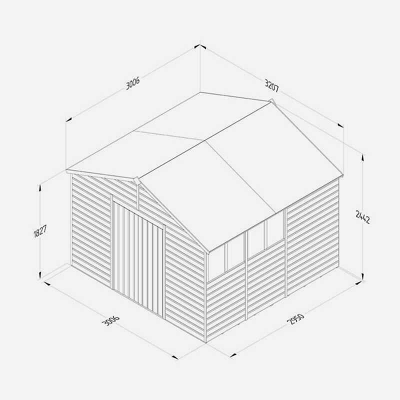 10' x 10' Forest Beckwood 25yr Guarantee Shiplap Pressure Treated Double Door Apex Wooden Shed (3.21m x 3.01m) Technical Drawing