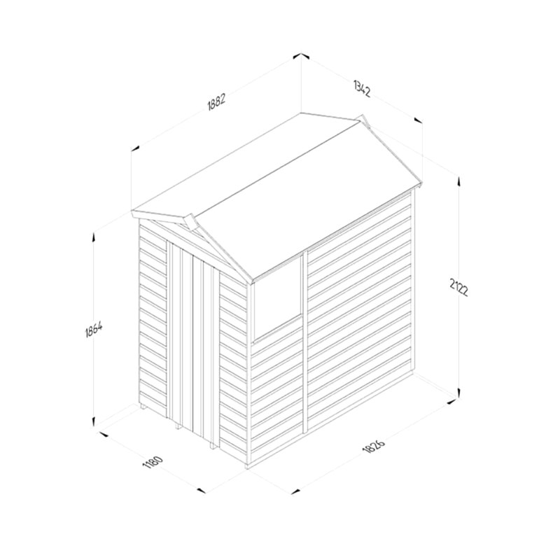 6' x 4' Forest Beckwood 25yr Guarantee Shiplap Pressure Treated Apex Wooden Shed (1.88m x 1.34m) Technical Drawing